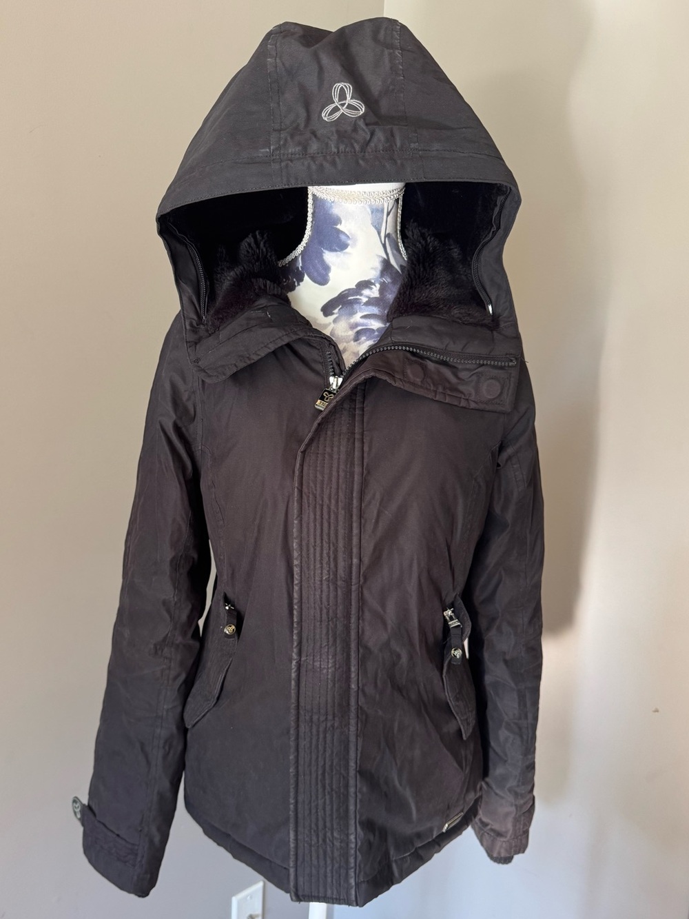 TNA Women's Black Hooded Utility Jacket with Fur-Lined Hood
